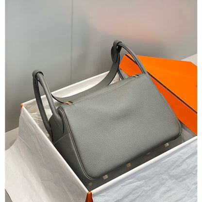 HERM Lindy 30cm Bag In Gris Meyer Clemence Leather GHW