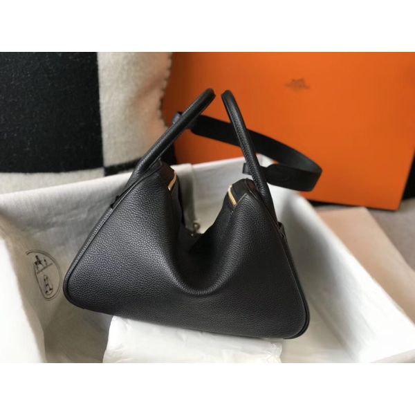 HERM Lindy 30cm Bag In Black Clemence Leather GHW