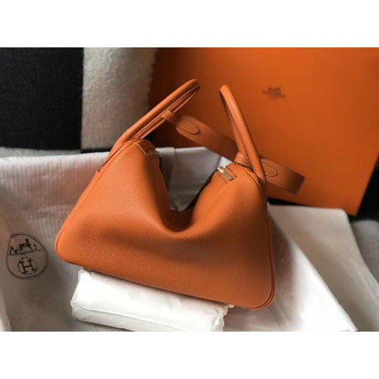 HERM Lindy 30cm Bag In Orange Clemence Leather GHW