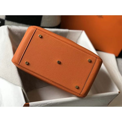 HERM Lindy 30cm Bag In Orange Clemence Leather GHW