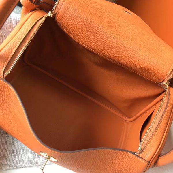 HERM Lindy 30cm Bag In Orange Clemence Leather GHW