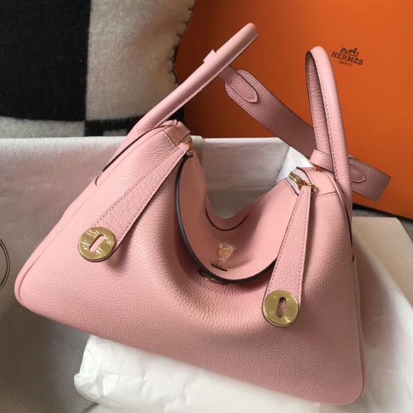 HERM Lindy 30cm Bag In Pink Clemence Leather GHW