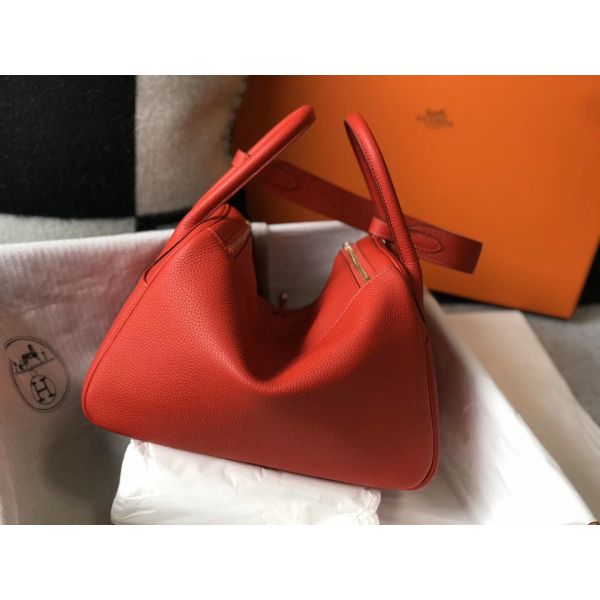 HERM Lindy 30cm Bag In Red Clemence Leather GHW