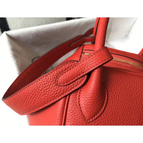 HERM Lindy 30cm Bag In Red Clemence Leather GHW