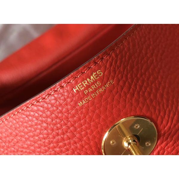 HERM Lindy 30cm Bag In Red Clemence Leather GHW