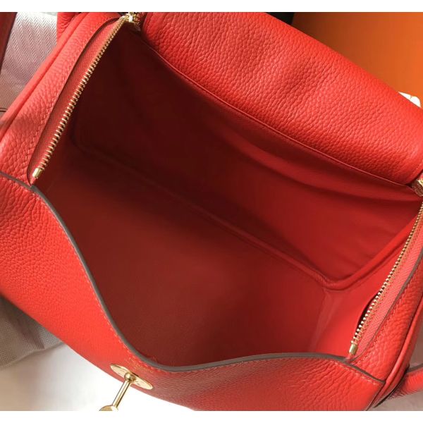 HERM Lindy 30cm Bag In Red Clemence Leather GHW