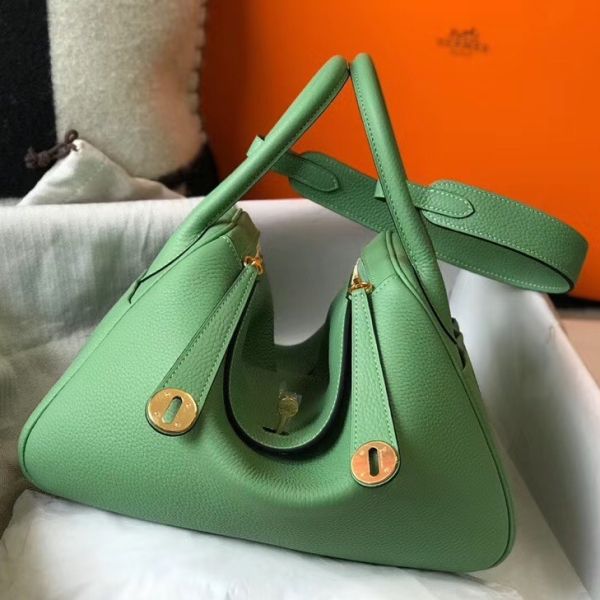 HERM Lindy 30cm Bag In Vert Criquet Clemence Leather GHW