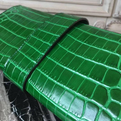 HERM Medor Clutch Bag In Bamboo Crocodile Leather