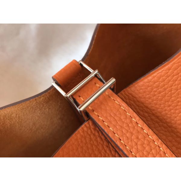 HERM Picotin Lock 18 Bag In Orange Clemence Leather