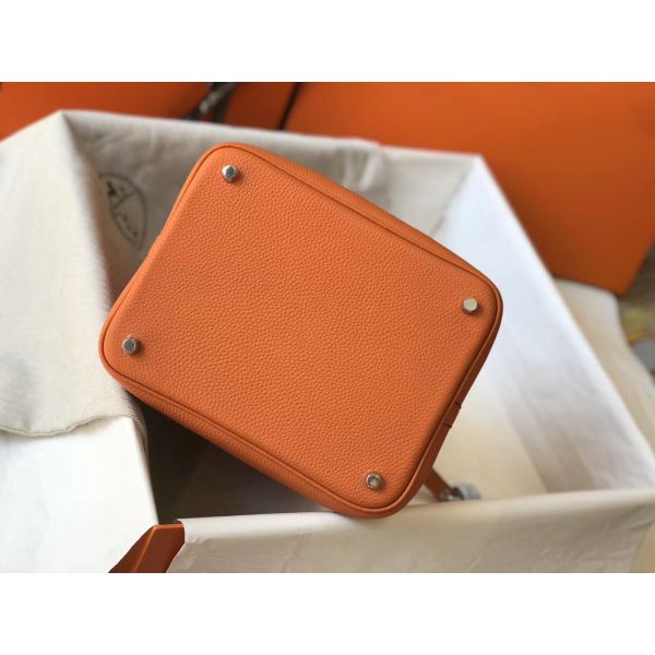 HERM Picotin Lock 18 Bag In Orange Clemence Leather