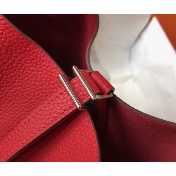 HERM Picotin Lock 18 Bag In Red Clemence Leather