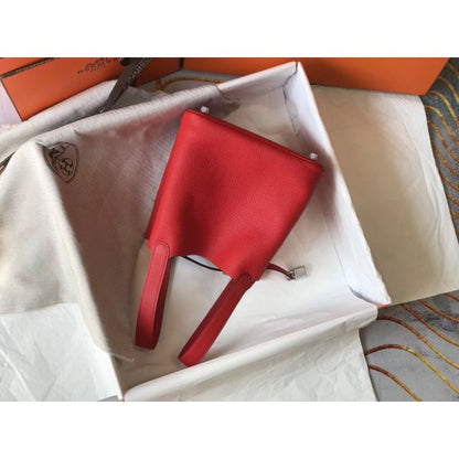 HERM Picotin Lock 18 Bag In Red Clemence Leather