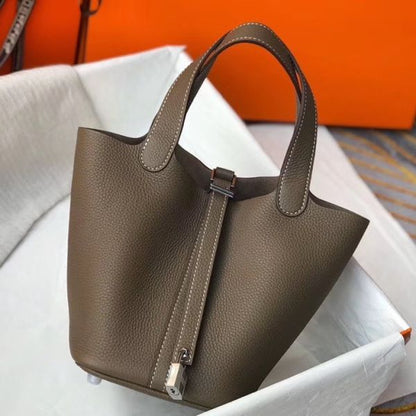 HERM Picotin Lock 18 Bag In Trench Clemence Leather
