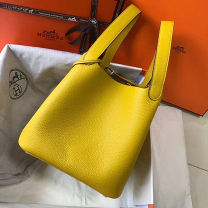 HERM Picotin Lock 18 Bag In Yellow Clemence Leather