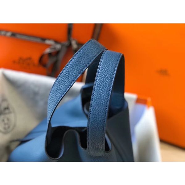 HERM Picotin Lock 22 Bag In Blue Agate Clemence Leather