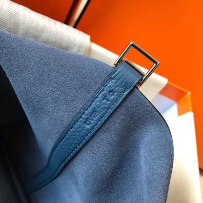 HERM Picotin Lock 22 Bag In Blue Agate Clemence Leather