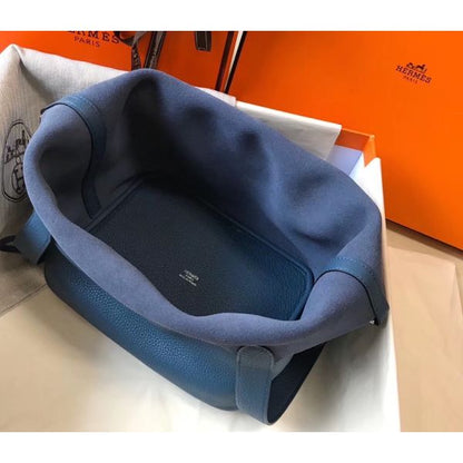 HERM Picotin Lock 22 Bag In Blue Agate Clemence Leather