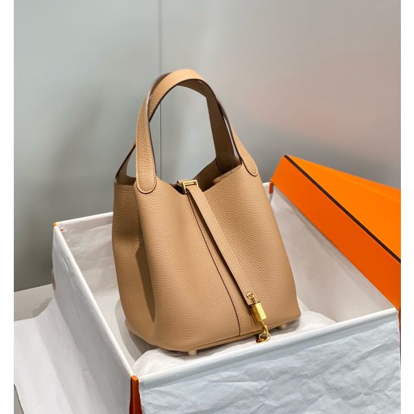 HERM Picotin Lock 22 Bag In Chai Clemence Leather