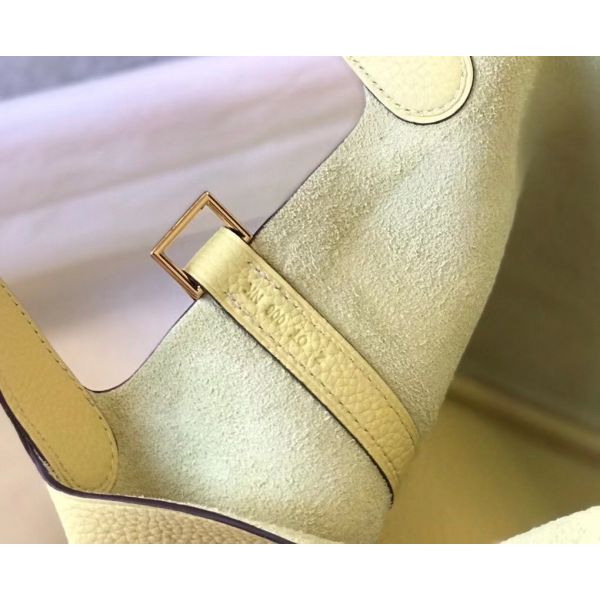 HERM Picotin Lock 22 Bag In Jaune Poussin Clemence Leather