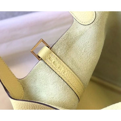 HERM Picotin Lock 22 Bag In Jaune Poussin Clemence Leather