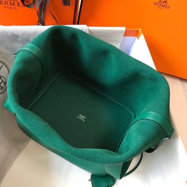 HERM Picotin Lock 22 Bag In Vert Vertigo Clemence Leather