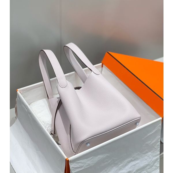 HERM Picotin Lock 22 Bag In Mauve Pale Clemence Leather