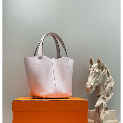 HERM Picotin Lock 22 Bag In Mauve Pale Clemence Leather