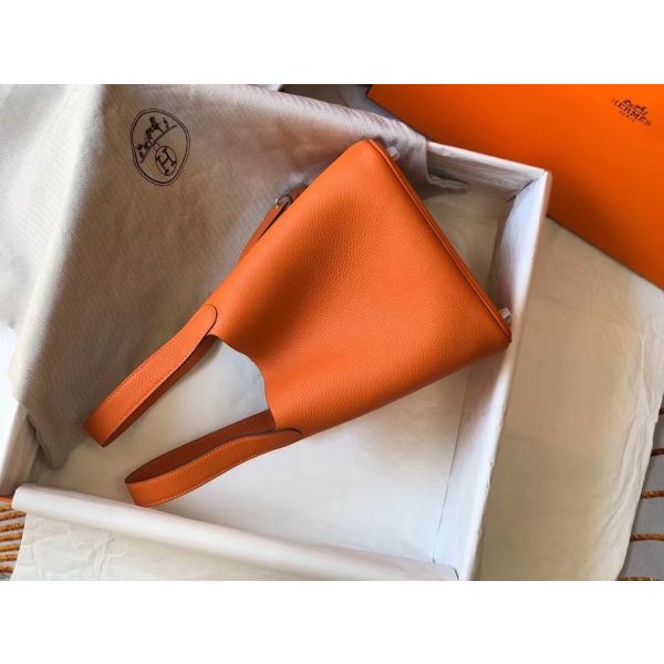 HERM Picotin Lock 22 Bag In Orange Clemence Leather