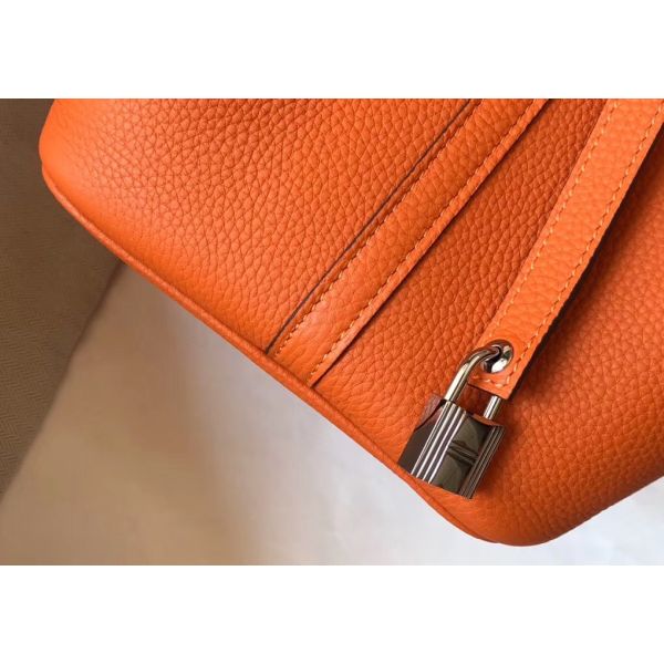 HERM Picotin Lock 22 Bag In Orange Clemence Leather