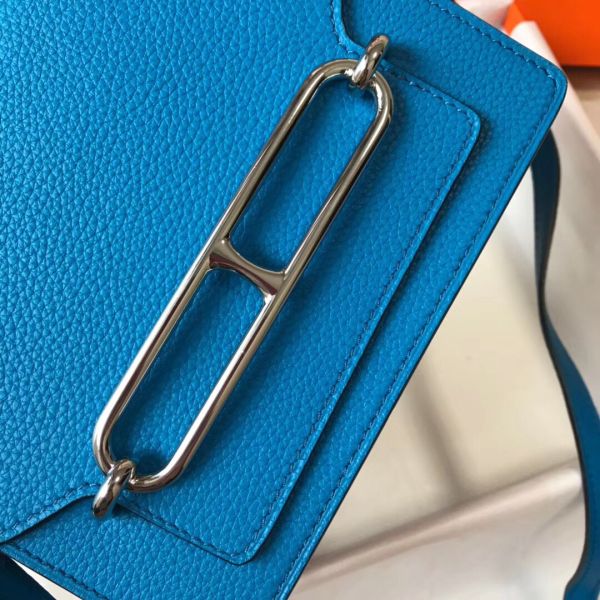 HERM Mini Sac Roulis 18cm Bag In Blue Hydra Evercolor Calfskin