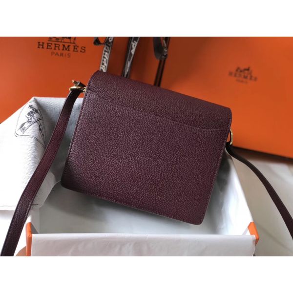 HERM Mini Sac Roulis 18cm Bag In Burgundy Evercolor Calfskin