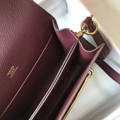 HERM Mini Sac Roulis 18cm Bag In Burgundy Evercolor Calfskin
