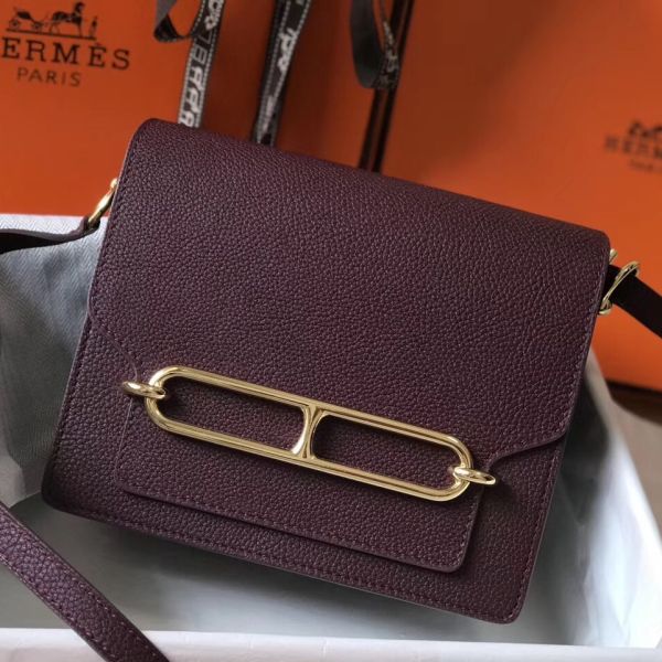 HERM Mini Sac Roulis 18cm Bag In Burgundy Evercolor Calfskin