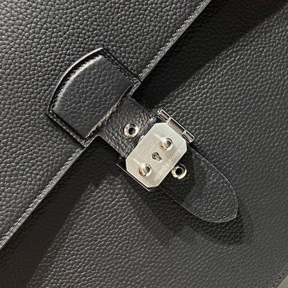 HERM Sac a Depeches 38 Briefcase in Black Clemence Leather
