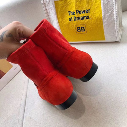 HERM Red Suede Saint Honore Ankle Boots