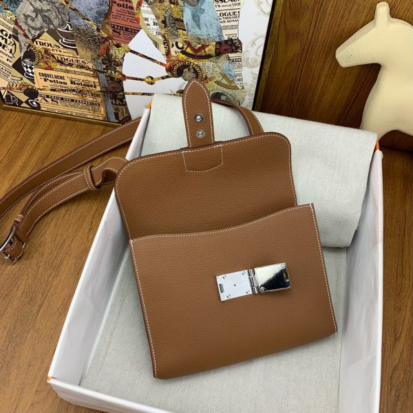 HERM Sac a Depeches 21 Bag in Gold Clemence Leather