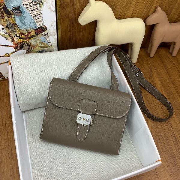 HERM Sac a Depeches 21 Bag in Taupe Clemence Leather