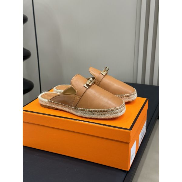 HERM Feria Espadrille Mules in Brwon Leather