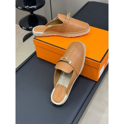 HERM Feria Espadrille Mules in Brwon Leather