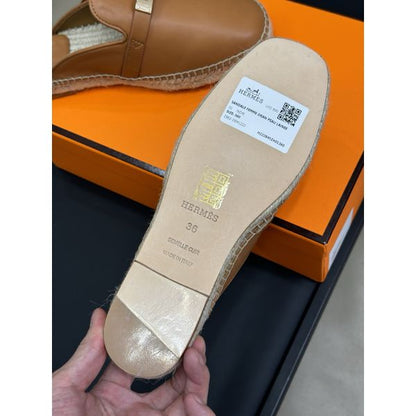 HERM Feria Espadrille Mules in Brwon Leather