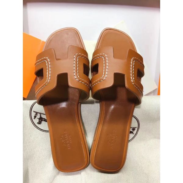 HERM Oran Sandals In Brown Leather With Stitched Detail