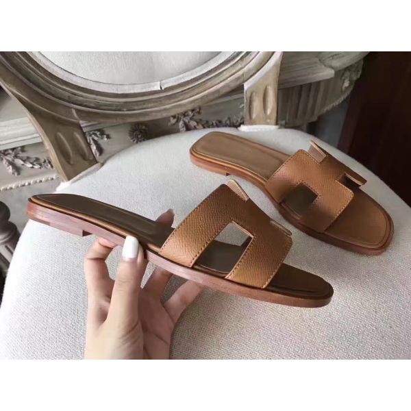 HERM Oran Sandals In Brown Epsom Leather