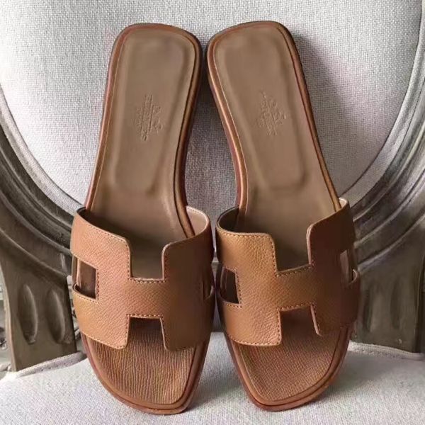 HERM Oran Sandals In Brown Epsom Leather