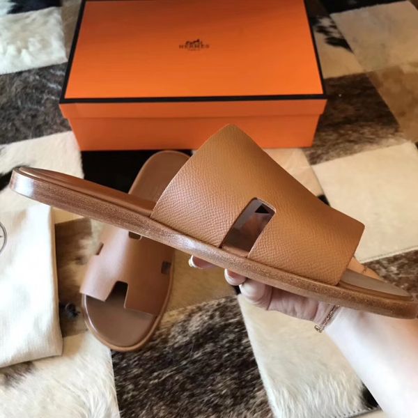 HERM Izmir Sandals In Brown Epsom Leather