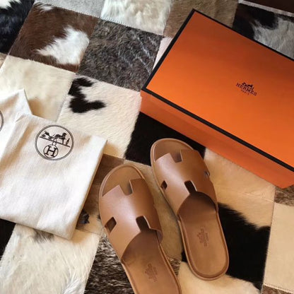 HERM Izmir Sandals In Brown Epsom Leather