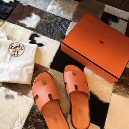 HERM Izmir Sandals In Orange Epsom Leather
