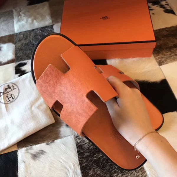 HERM Izmir Sandals In Orange Epsom Leather
