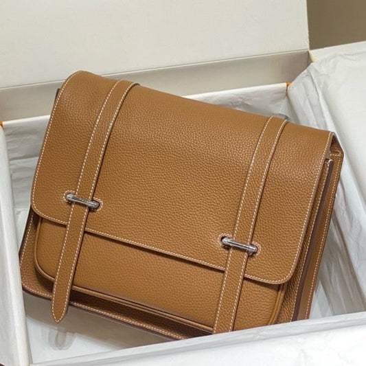 HERM Steve 30 Messenger Bag in Gold Clemence Leather