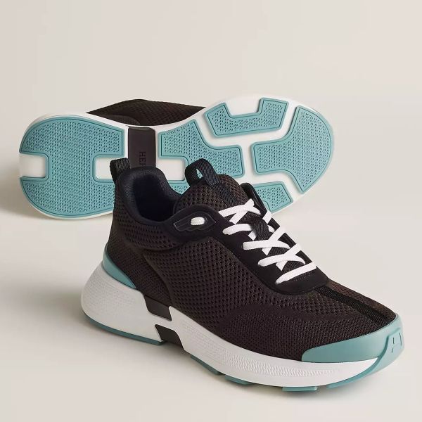 HERM Heros Sneakers in Black Knit and Black Suede