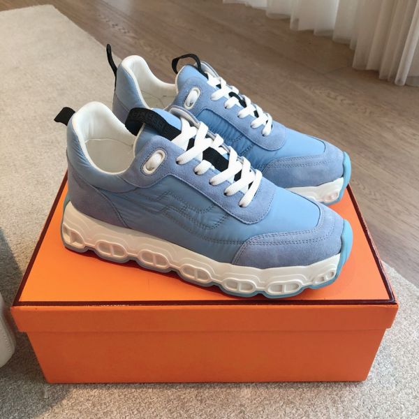 HERM Men's Impulse Sneakers in Blue Fabric and Leather